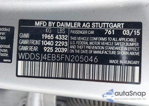 2015 Mercedes-Benz Cla from USA, damaged, VIN WDDSJ4EB5FN205046